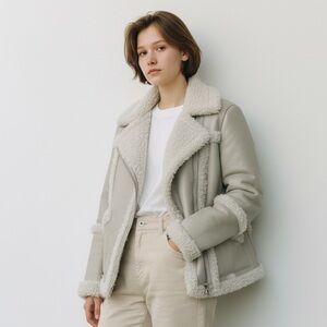 Women's Urban Outfitters Light Taupe Faux Shearling Jacket
